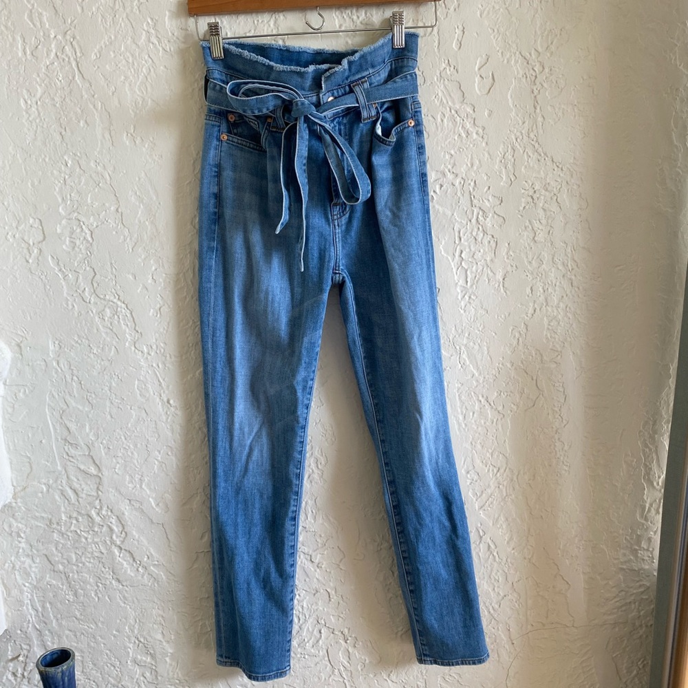 7 for all man kind straight legged paper bag waist tie jeans